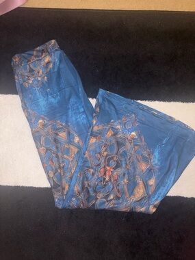 Blue Wide-Leg Printed Palazzo Pants